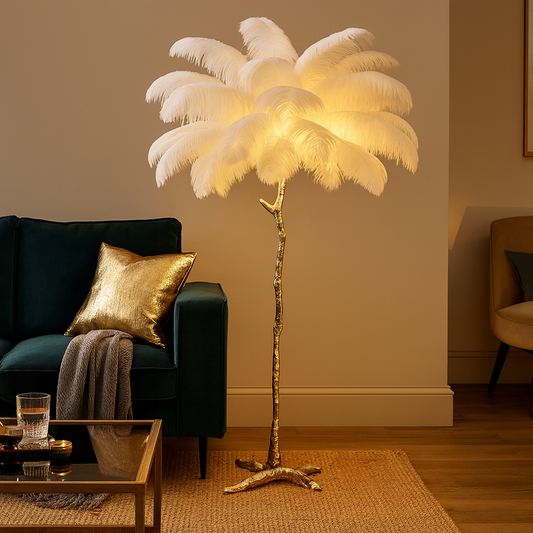 Lampadaire / Lampe de Sol Design en Plumes d’Autruche