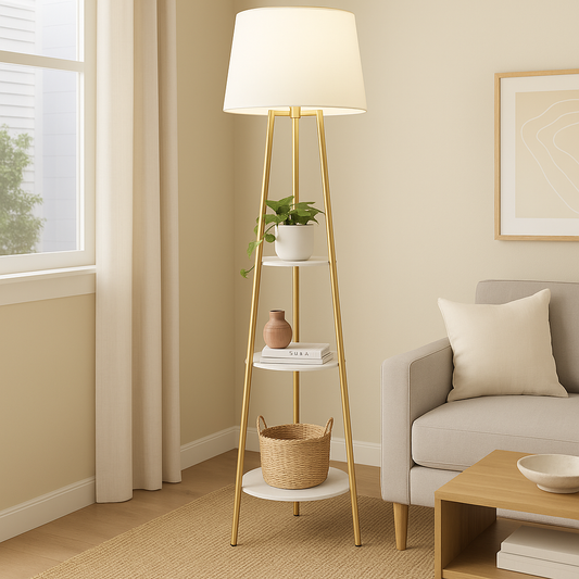 Lampadaire / Lampe de Sol Moderne avec Étagères en Pierre Frittée – 150 cm