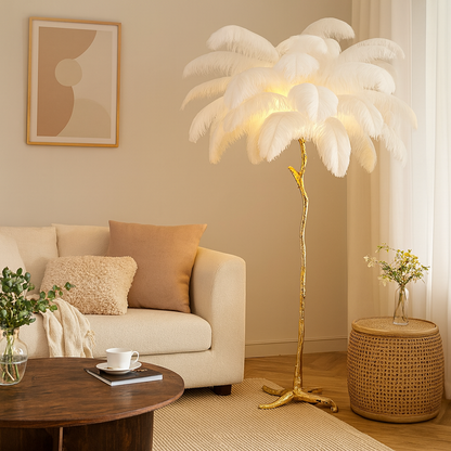 Lampadaire / Lampe de Sol Design en Plumes d’Autruche
