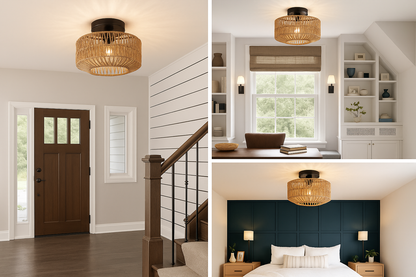 Plafonnier en Rotin Tissé à la Main – Design Naturel & Moderne