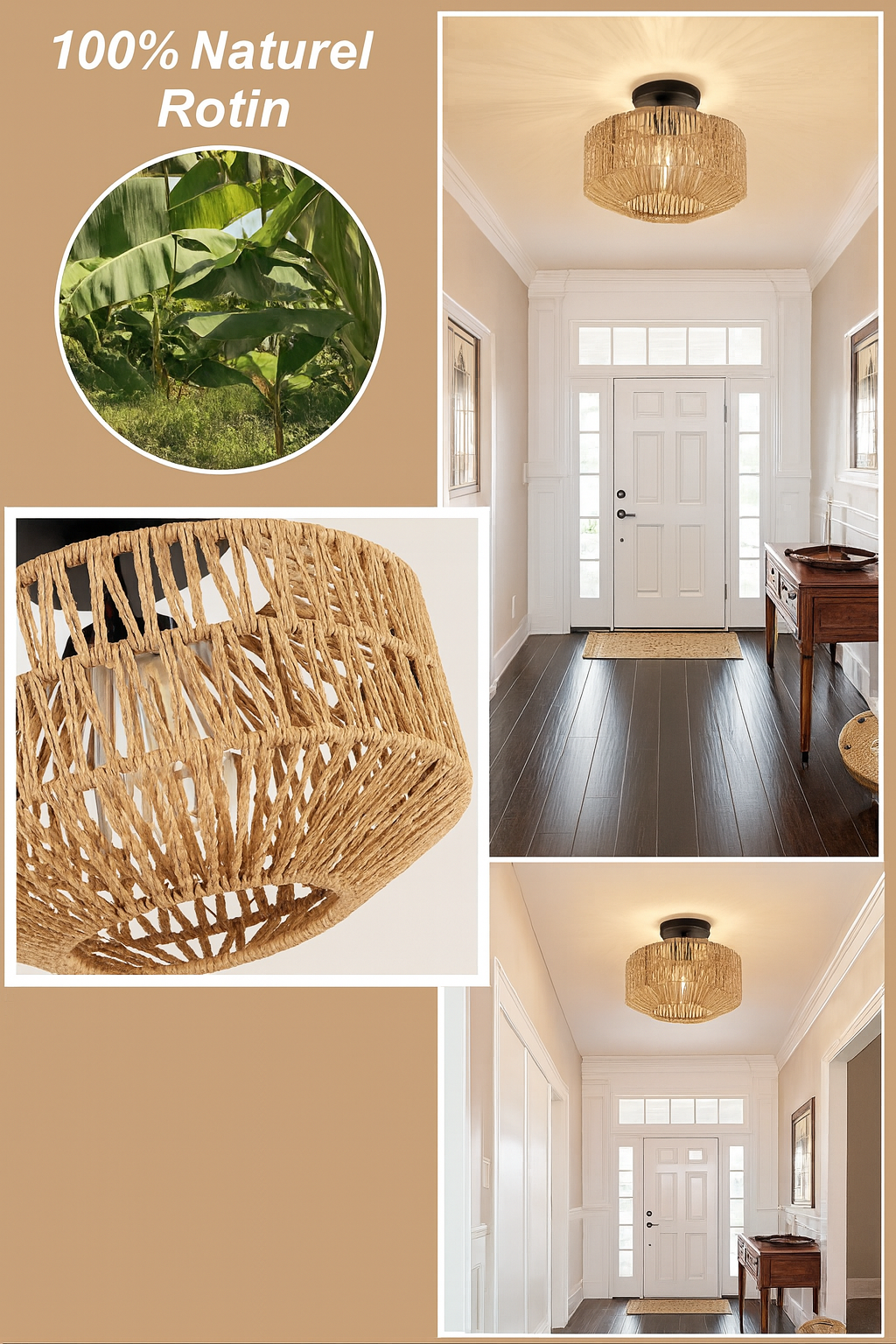 Plafonnier en Rotin Tissé à la Main – Design Naturel & Moderne