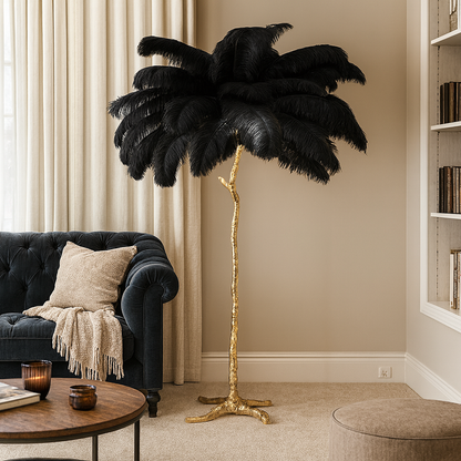 Lampadaire / Lampe de Sol Design en Plumes d’Autruche
