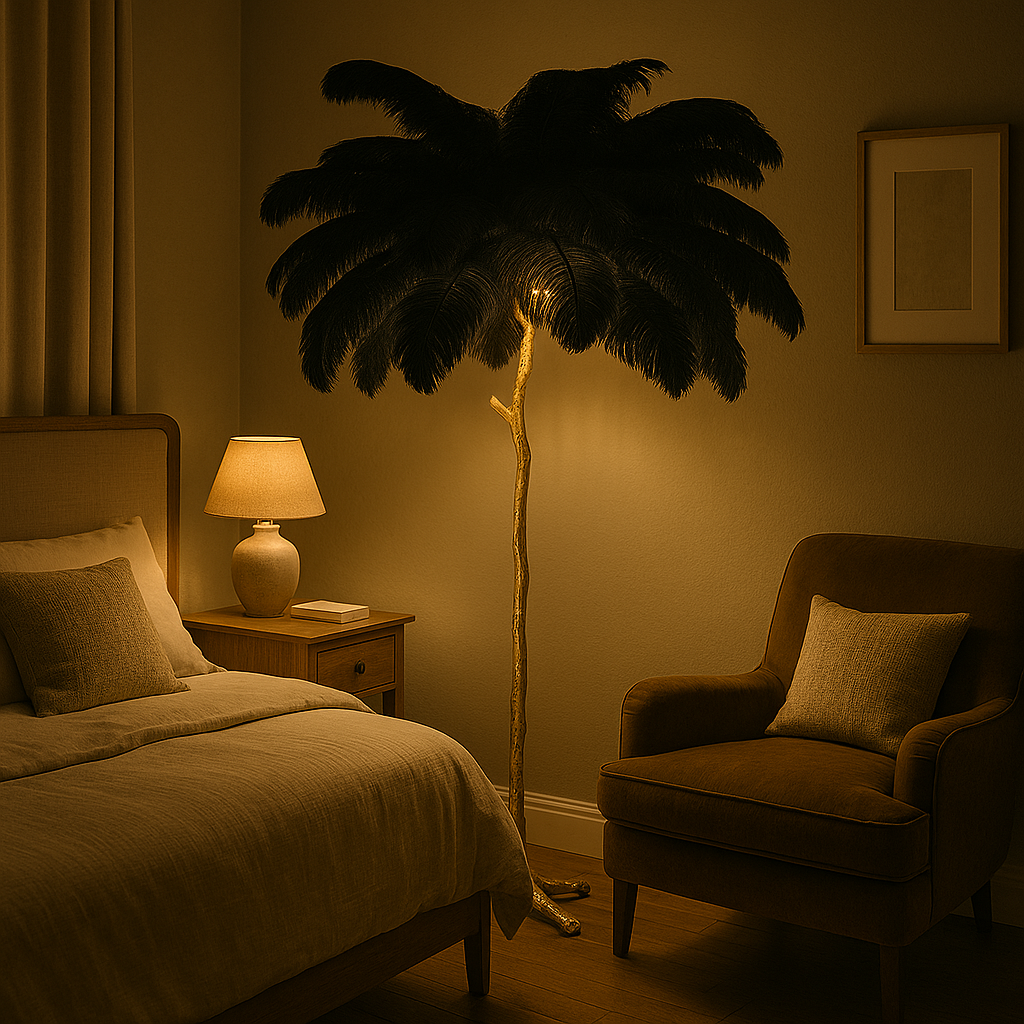 Lampadaire / Lampe de Sol Design en Plumes d’Autruche