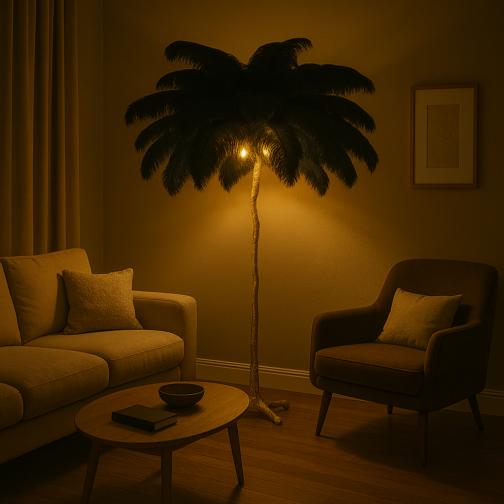 Lampadaire / Lampe de Sol Design en Plumes d’Autruche