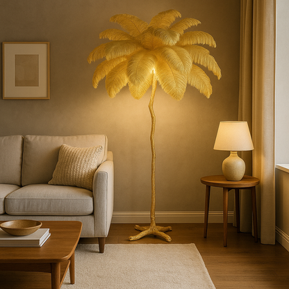 Lampadaire / Lampe de Sol Design en Plumes d’Autruche