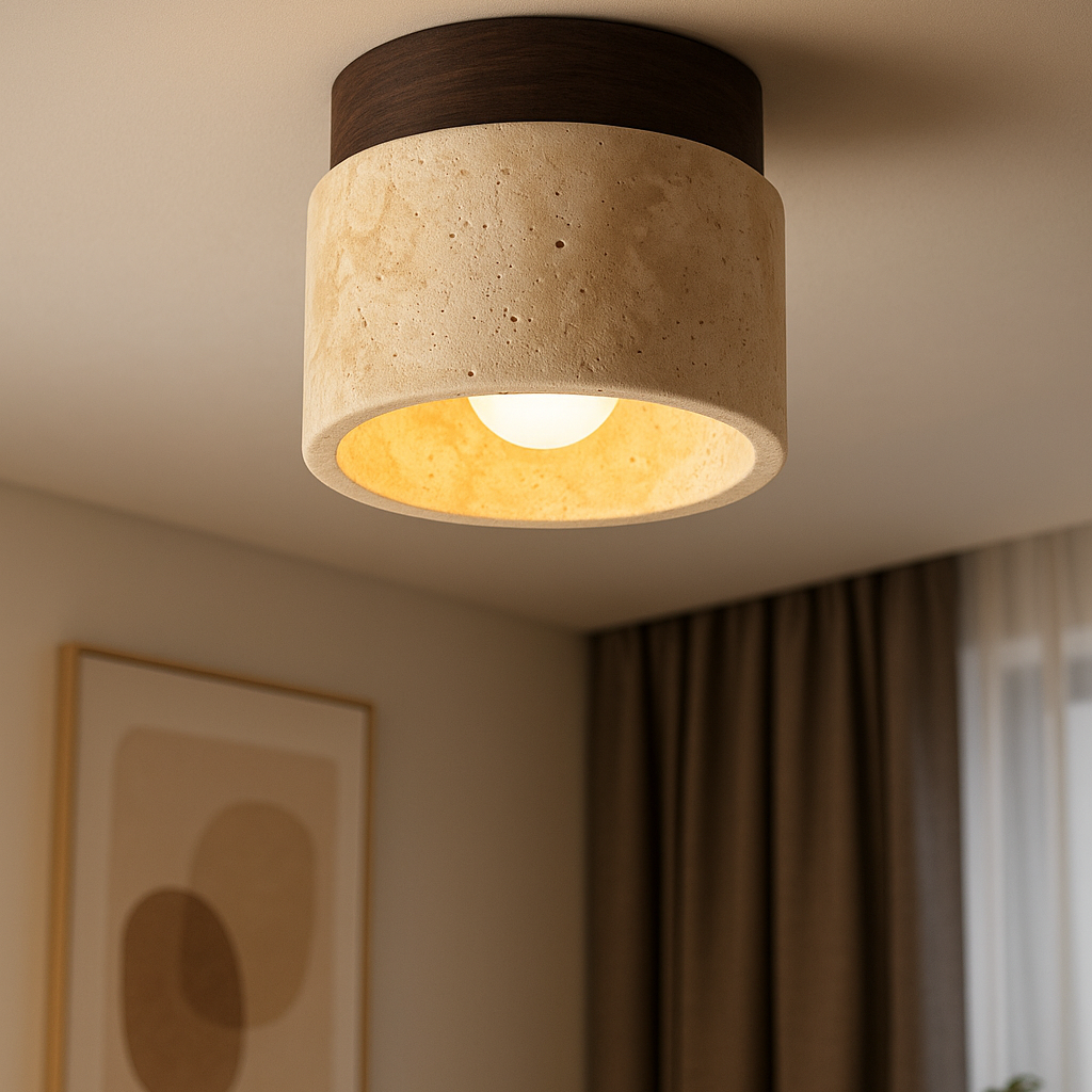 Plafonnier Japonais en Bois & Pierre