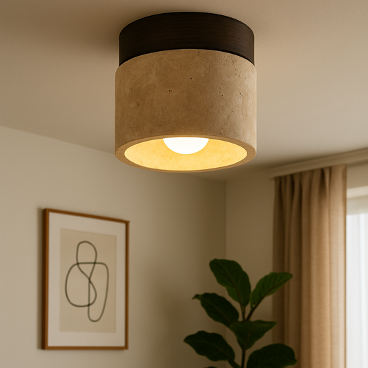 Plafonnier Japonais en Bois & Pierre